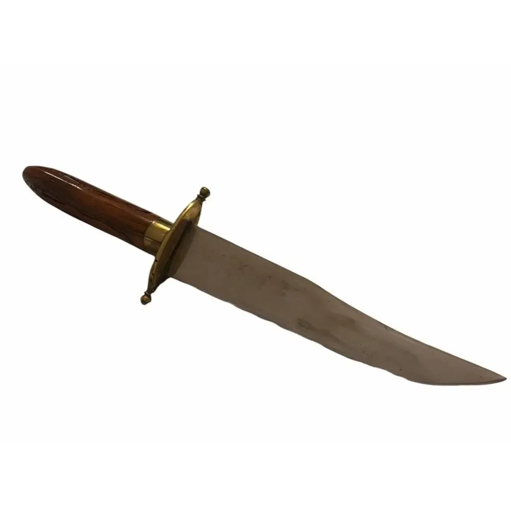 Vintage HAND CARVED Knife & Fork Carving Set Wood & Brass Sheath India 3707-66